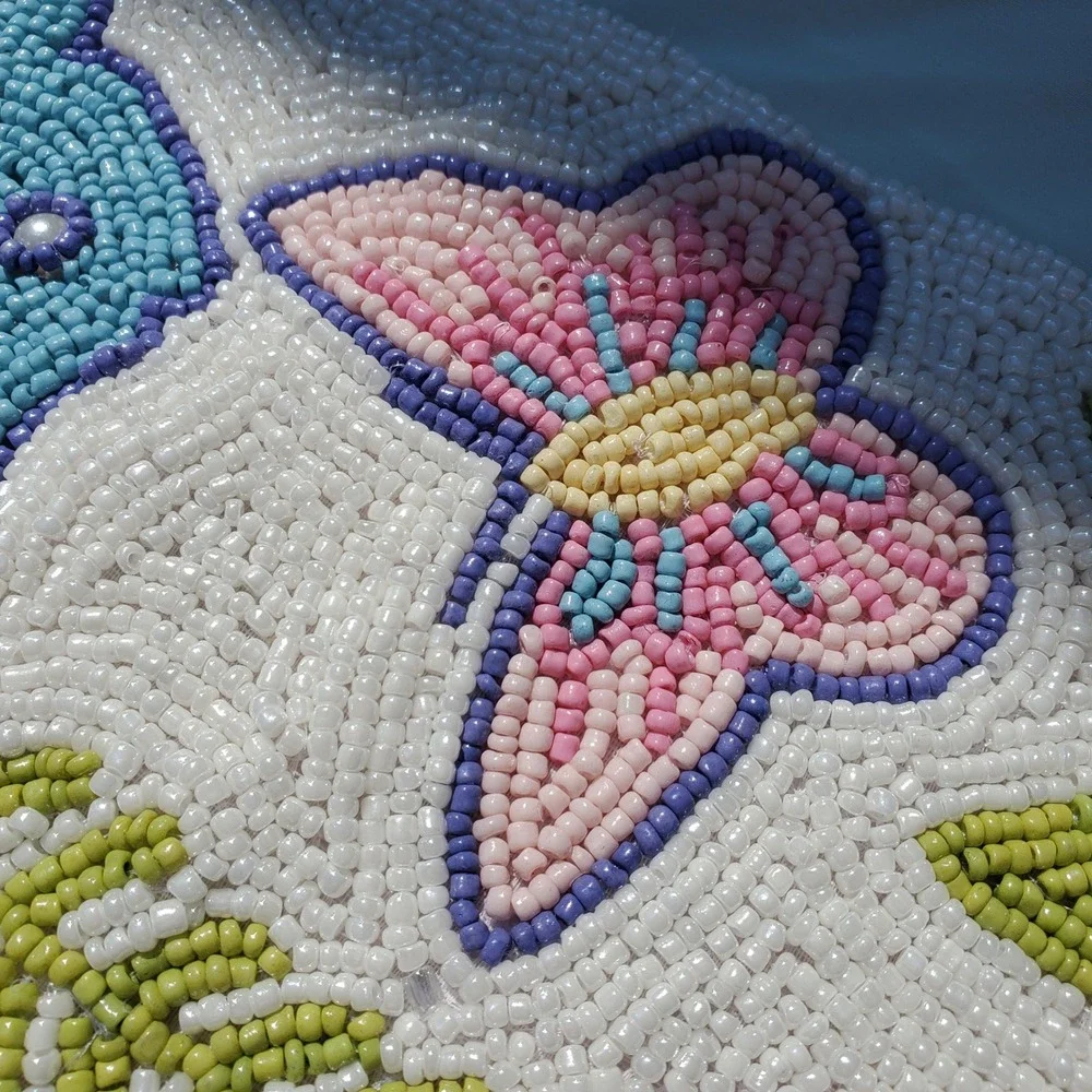 Bedding Craft Beaded Table Runner Easter Bunny Butterfly Floral Pastel 13x36